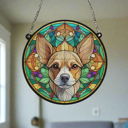 Chihuahua Fawn Stained Glass Effect Suncatcher
